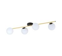 Plafoniera Contemporanea 4 Luci Eracle In Acciaio Oro/Nero E Sfere Vetro Bianco