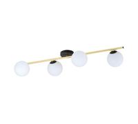Plafoniera Contemporanea 4 Luci Eracle In Acciaio Oro/Nero E Sfere Vetro Bianco [EEK: A++]