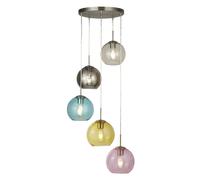 Searchlight Plafoniera Contemporanea Acciaio Argento Vetro Multicolor 5 Luci E27