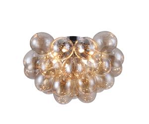 Plafoniera Contemporanea Baldo Metallo Nichel 8 Luci Diffusori Cognac