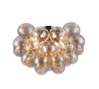 Plafoniera Contemporanea Baldo Metallo Nichel 8 Luci Diffusori Cognac