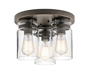 Plafoniera Contemporanea Brinley Acciaio Bronzo Antico Vetro 3 Luci E27 [EEK: A++]