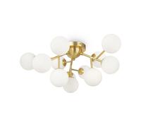 Plafoniera Contemporanea Dallas Metallo Oro 12 Luci Diffusori Cognac
