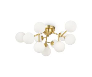 Plafoniera Contemporanea Dallas Metallo Oro 12 Luci Diffusori Cognac
