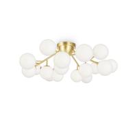 Plafoniera Contemporanea Dallas Metallo Oro 20 Luci Diffusori Cognac