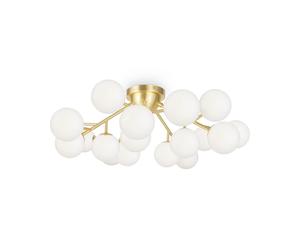 Plafoniera Contemporanea Dallas Metallo Oro 20 Luci Diffusori Cognac