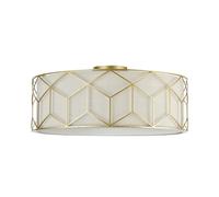 Plafoniera Contemporanea Messina Metallo Oro 5 Luci Diffusore Lino Su Pvc