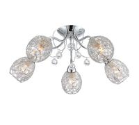 Plafoniera cristallo cromo punto luce lampada da soffitto cristalli 5 lampadine, rete cromata, 5x attacchi E14, DxH 54x22 cm