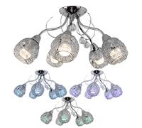 Plafoniera cromo cristallo punto luce lampada da soffitto cristalli, rete cromata, 5x E14, telecomando dimmerabile, LED RGB 4.8W 470Lm 3000K bianco caldo, D 54 cm