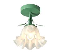 Plafoniera da incasso a fiore in verde Con Paralume per piccolo corridoio Apparecchio moderna in vetro di latte di metà secolo E27 Lampada da soffitto floreale per portico di fattoria Soggiorno (A)
