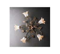 Plafoniera da soffitto classica in ferro battuto marrone e oro 5 luci per salotto, soggiorno, sala da pranzo, camera da letto, cameretta, LGT Anastasia