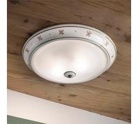 Plafoniera da Soffitto Con bordi in ceramica dipinti a mano CAPUA H 11 cm ? 32 cm peso 1 kg - Attacco Lampada E 27 interno esterno, Paralume in Vetro Bianco Vintage multicolor