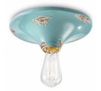 Plafoniera da soffitto in ceramica vintage retrò celeste 1 luce FLR-34
