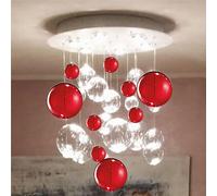 Plafoniera da Soffitto solida base inox a taglio laser Bolero 25 SFERE CRISTALLO Dimensioni 60x60xh 70 cm G10 6x Max 50 Watt 7,5 kg e diffusori con sfere in vetro cristallo Rosso rosso