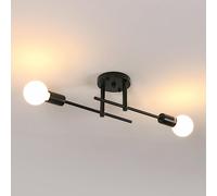 PLAFONIERA DA SOFFITTO VINTAGE 2 LUCI E27 LAMPADARIO INDUSTRIALE NERO DESIGN RET