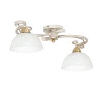 Luminex Plafoniera Flora, 2 paralumi vetro, bianco/ottone Luminex