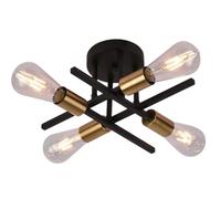 Plafoniera design industriale moderna nero e oro 4 portalampada attacco E27