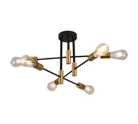 Plafoniera design industriale moderna nero e oro 6 portalampada attacco E27