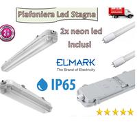 PLAFONIERA DOPPIA STAGNA LED T8 IP65 COMPLETA DI 2 TUBI LED 120 CM PER ESTERNO [EEK: A+++]