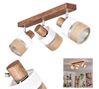 Plafoniera Fallhagen, lampada da soffitto moderna in legno/metallo/lino in marrone scuro/cromo/bianco, lampada a 3 luci in design scandinavo con faretti regolabili, 3 x E14, senza lampadine