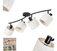 Plafoniera Granja, lampada da soffitto moderna in metallo/tessuto nero/beige, 4 luci, con faretti regolabili, lampada dal design boho, 4 x E14, senza lampadine