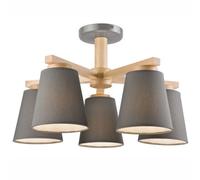 Plafoniera Grigio Ø50cm Moderno Legno Tessuto 5-flammig Soggiorno Corridoio