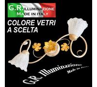 PLAFONIERA IN FERRO BATTUTO 2 LUCI AVORIO E ORO LAMPADARIO DA SOFFITTO Autunno [EEK: A++]