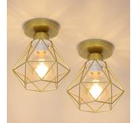 Plafoniera in ferro battuto 2 pezzi, testa lampada E27 senza plafoniera con sorgente luminosa, plafoniera retrò in oro per camere da letto