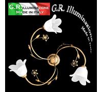 PLAFONIERA IN FERRO BATTUTO 3 L. RUGGINE ORO V. ALABASTRO BIANCO LAMPADARIO Dina [EEK: A++]