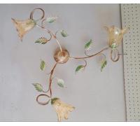 Plafoniera In ferro battuto avorio Verde vetro ambra Rustica 3 LUCI shabby chic