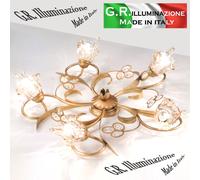 PLAFONIERA IN FERRO BATTUTO ORO 5 L. LAMPADARIO CLASSICO MODERNO CRISTALLO Sonia [EEK: A]
