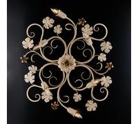 Plafoniera Iris 6 Luci Arte Povera Con Foglie In Ferro Avorio E Oro