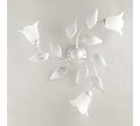 Plafoniera 3 Luci Olga Ferro Battuto E Vetro Bianco E Argento