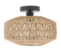 Plafoniera in rattan intrecciato a mano, stile industriale vintage, paralume esagonale in rattan naturale, 30 cm, montaggio a soffitto per soggiorno, camera da letto, sala da pranzo