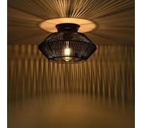 Plafoniera in rattan nero, lampada da semi-incasso Boho con paralume a gabbia intrecciato a mano, lampadario moderno rustico per corridoio, camera da letto, fattoria, ingresso, cucina, vivaio