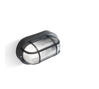 Plafoniera in termoplastico ECHO OVALE nella versione Con Gabbia Dimensioni 2,05x9,2xh 12 cm - E 27 IP 44 Diffusore in vetro stampato trasparente Nero nero