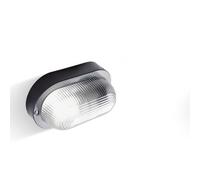 Plafoniera in termoplastico ECHO OVALE nella versione senza gabbia dimensioni 2,05x9,2xh 12 cm - E 27 IP 44 Diffusore in vetro stampato trasparente Nero nero