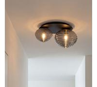 Plafoniera in vetro e metallo grigio fumo e nero per sala da pranzo corridoio e ufficio L: 45 cm E27 fino a 40 W scanalata elegante e di design per il soggiorno EINKON
