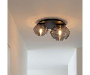 Plafoniera in vetro e metallo grigio fumo e nero per sala da pranzo corridoio e ufficio L: 45 cm E27 fino a 40 W scanalata elegante e di design per il soggiorno EINKON