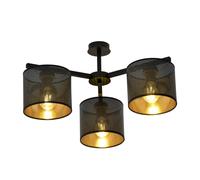 Plafoniera Industrial 3 Luci Cigno In Acciaio Nero E Paralumi A Cilindro Oro [EEK: A++]