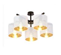 Plafoniera Industrial 5 Luci Cigno In Acciaio Bianco E Paralumi A Cilindro Oro [EEK: A++]