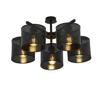 Plafoniera Industrial 5 Luci Cigno In Acciaio Nero E Paralumi A Cilindro