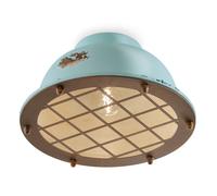 Plafoniera Industrial Ferro E Ceramica Vintage Azzurro 1 Luce E27