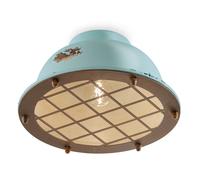 Plafoniera Industrial Ferro E Ceramica Vintage Azzurro 1 Luce E27