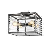Plafoniera Industrial Nordica Louvre Acciaio Canna Di Fucile Vetro 4 Luci E27