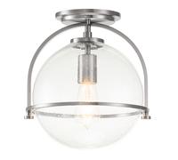 Plafoniera Industrial Nordica Somerset Acciaio Nichel Spazzolato Vetro Luce E27
