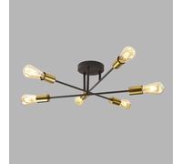 Plafoniera Industrial-Nordico Armstrong Acciaio Nero Ottone 6 Luci E27