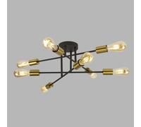 Plafoniera Industrial-Nordico Armstrong Acciaio Nero Ottone 8 Luci E27