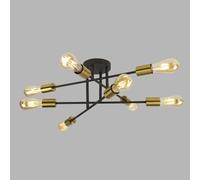 Plafoniera Industrial-Nordico Armstrong Acciaio Nero Ottone 8 Luci E27