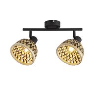 Plafoniera Industrial-Nordico Lancia Acciaio Nero Legno Marrone 2 Luci E14